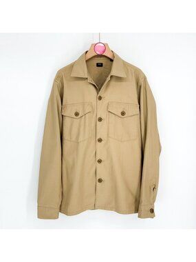Uniqlo Jersey Shirt Jacket Brown Military Style Stretch Overshirt Men's Size Sm